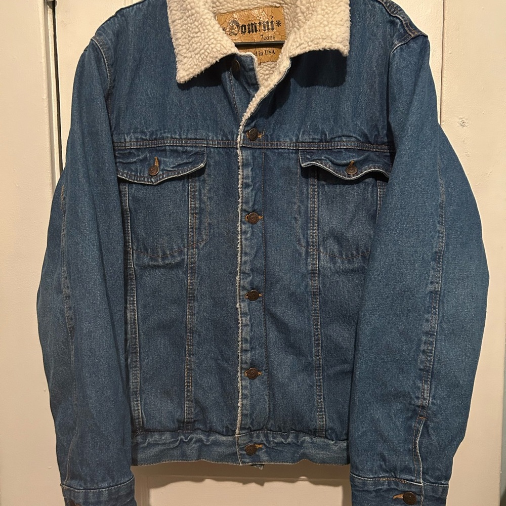 Domini Jeans Blue Denim jean Jacket Sherpa lined Size XL